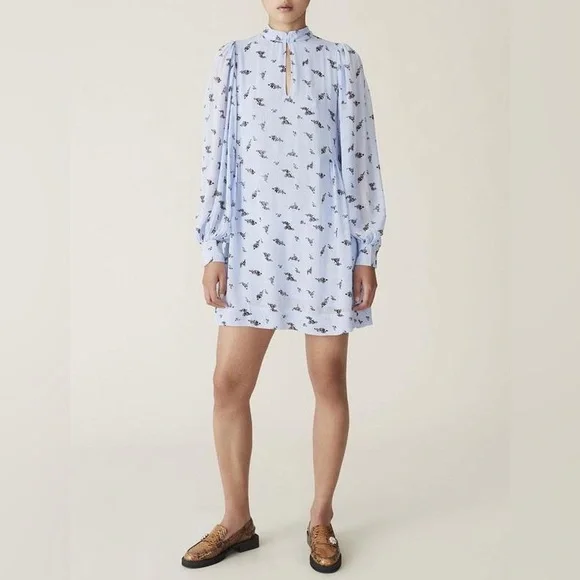 Ganni | Dresses | Ganni Size Small Georgette Floral Print Light 